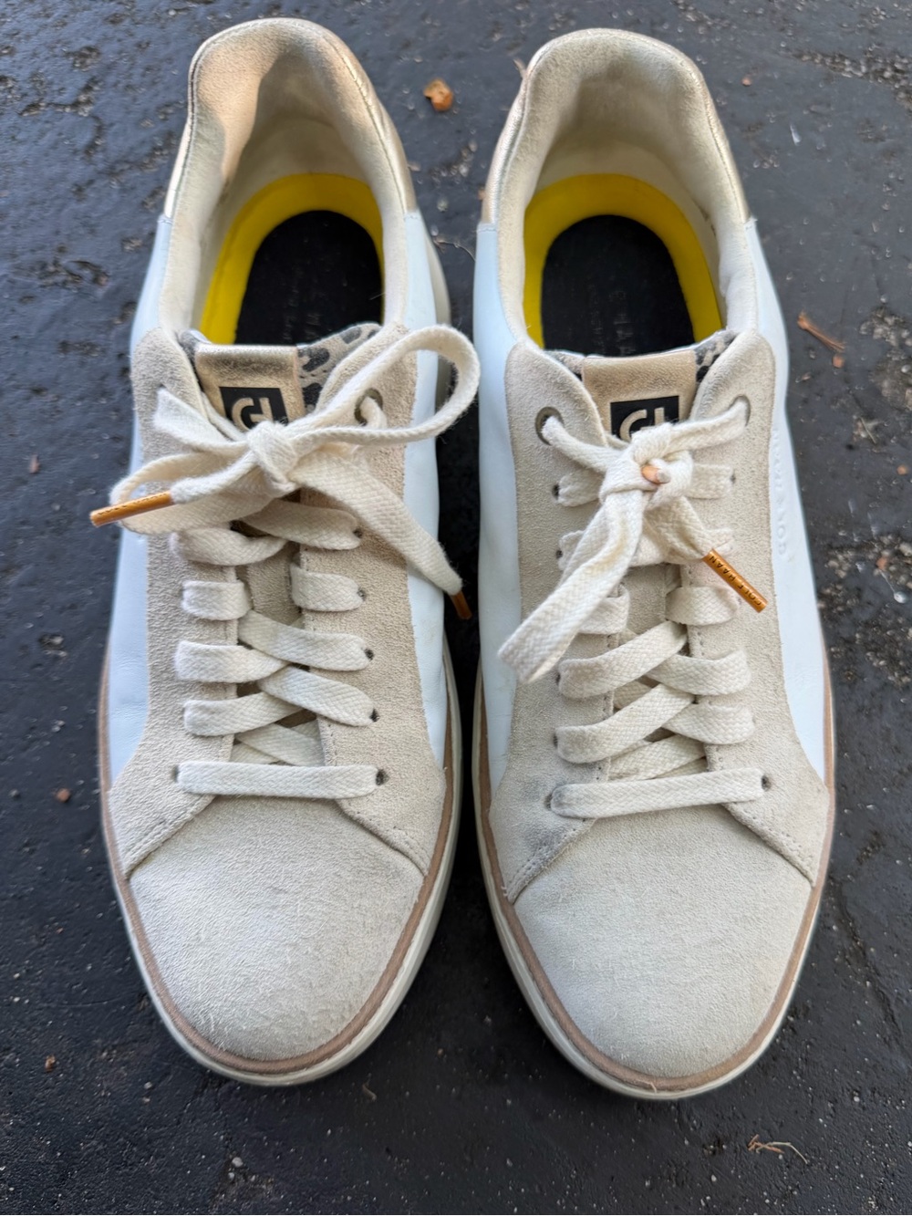 Cole Haan GrandPro Topspin Sneakers White Gold Suede Leather Women’s 9